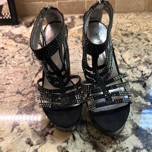Nine West black and rhinestone heel